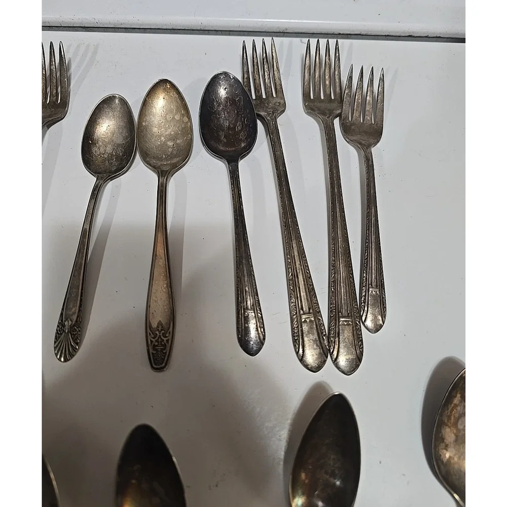 Lot of Vtg Silver Plated Fork & Spoon Retro Dining Utensils Flatware Silverware‎